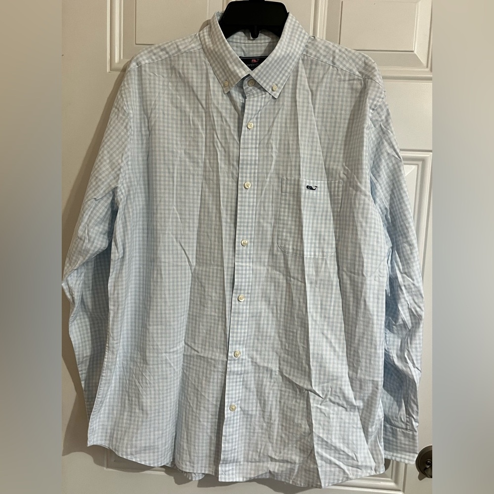 Vineyard Vines Shirt Men’s L Blue Gingham Plaid Topsail Tucker Check Classic Fit